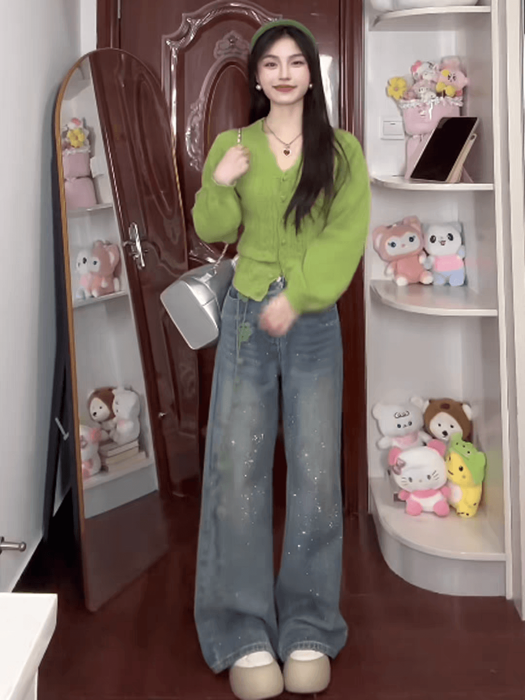2026 새로운 녹색 니트 스웨터 오픈 가디건 여성 코트 가을 겨울 아름다운 그레이트 봐 의류 고급 센스 이른 가을 상세 이미지 1