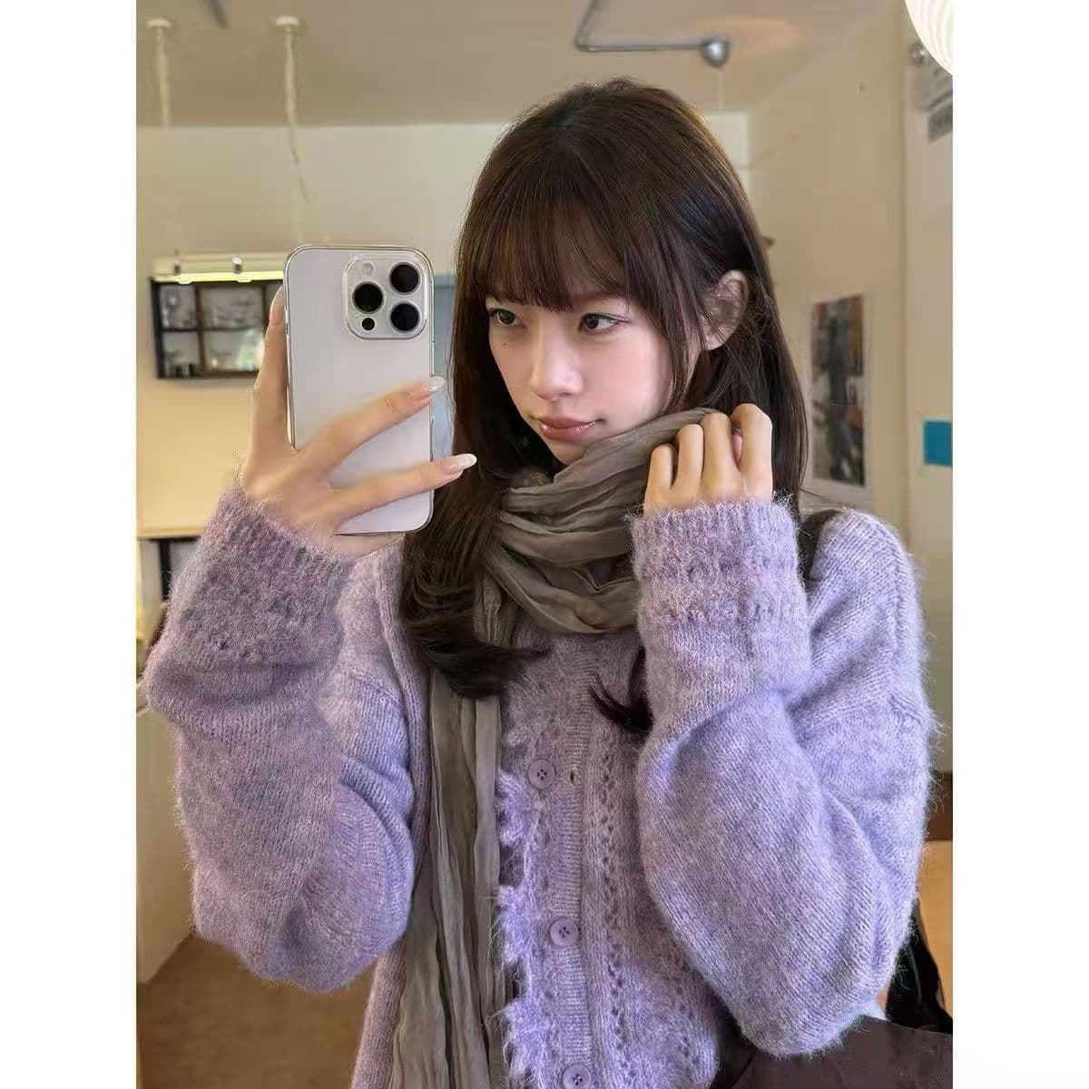 우유 토끼 행성 직접 만든 플리스 홀로우 아웃 펌프 로프 방랑 스웨터 오픈 가디건 여성 코트 루즈핏 느긋한 니트 맨위 이미지 2