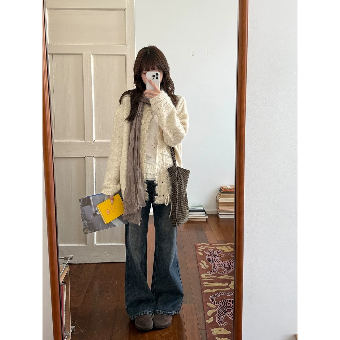우유 토끼 행성 직접 만든 플리스 홀로우 아웃 펌프 로프 방랑 스웨터 오픈 가디건 여성 코트 루즈핏 느긋한 니트 맨위 상세 이미지 1