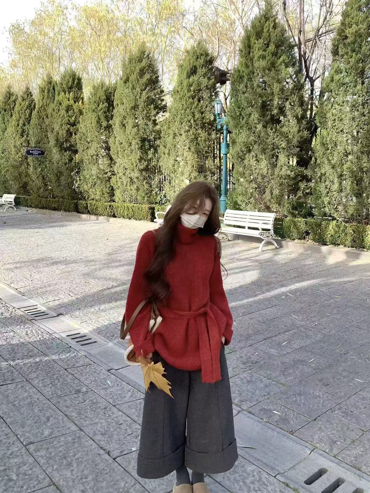 xxiiuu 빨간색 셔츠 제목 겨울 겨울 새로운 2026 오래된 돈 터틀넥 스웨터 여자 만나는 니트 스웨터 인사이드 잡아라. 의류