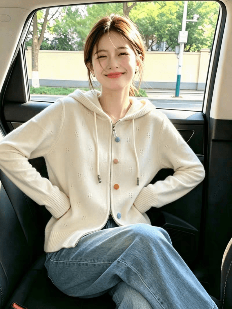 보존 섹션 추천 한 부서 더블 지퍼 후드 긴팔 니트 오픈 가디건 여성 가을 겨울 새로운 와이드 부드러운 찹쌀 스웨터