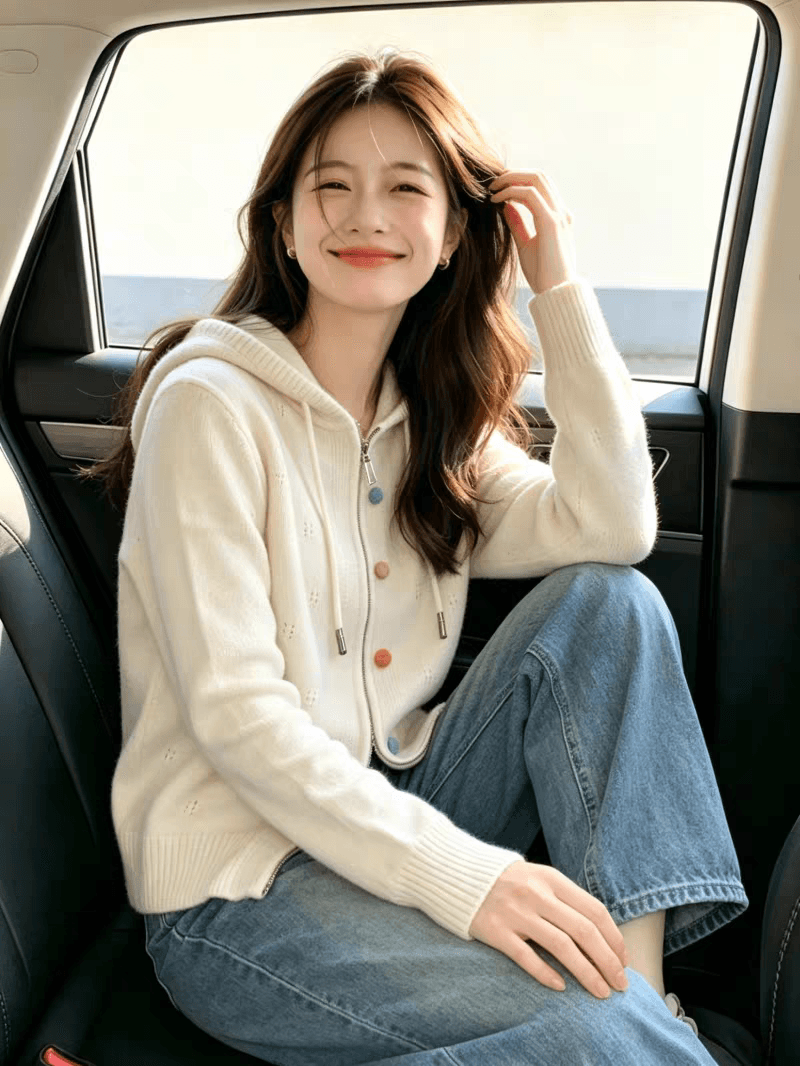 보존 섹션 추천 한 부서 더블 지퍼 후드 긴팔 니트 오픈 가디건 여성 가을 겨울 새로운 와이드 부드러운 찹쌀 스웨터 이미지 2