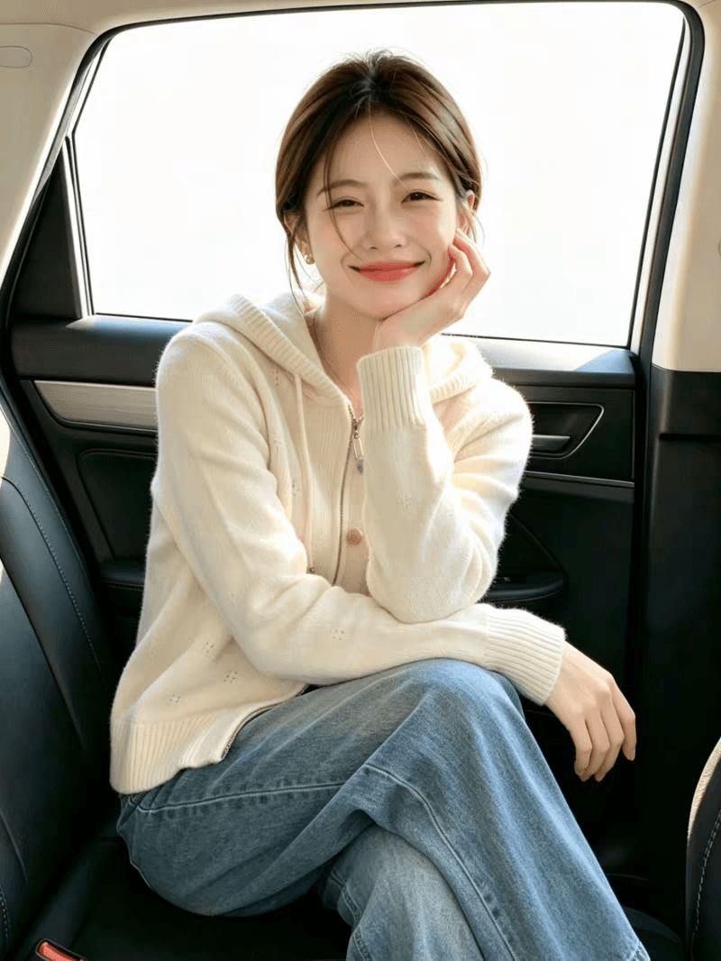 보존 섹션 추천 한 부서 더블 지퍼 후드 긴팔 니트 오픈 가디건 여성 가을 겨울 새로운 와이드 부드러운 찹쌀 스웨터 이미지 4