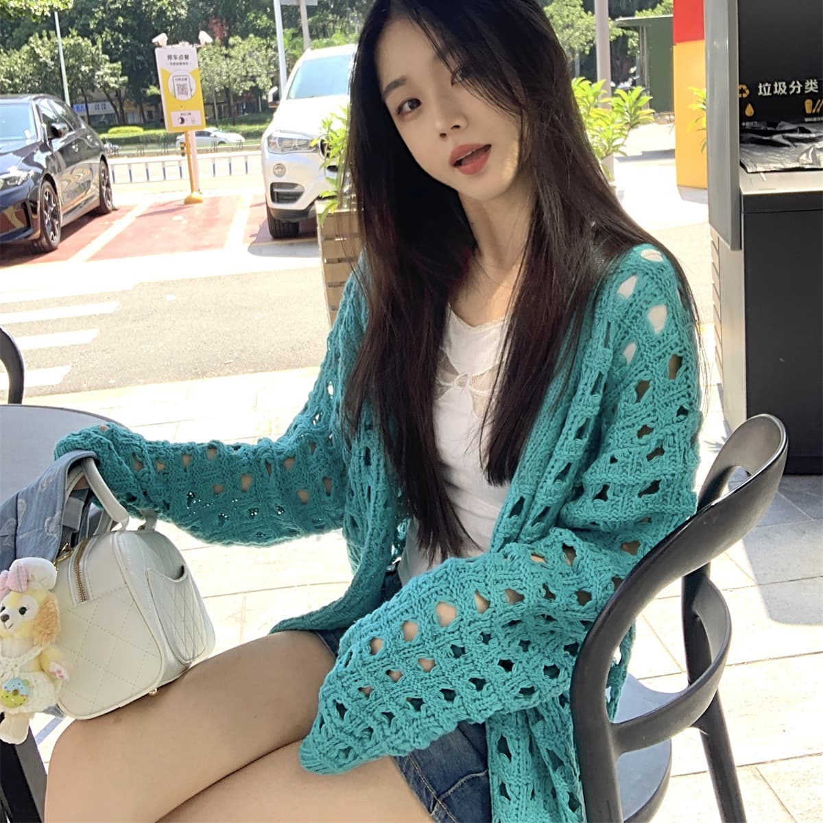 프랑스식 디자인 섹션 홀로우 아웃 니트 스웨터 여성 봄 루즈핏 레트로 긴팔 카디건 코트 맨위 이미지 5