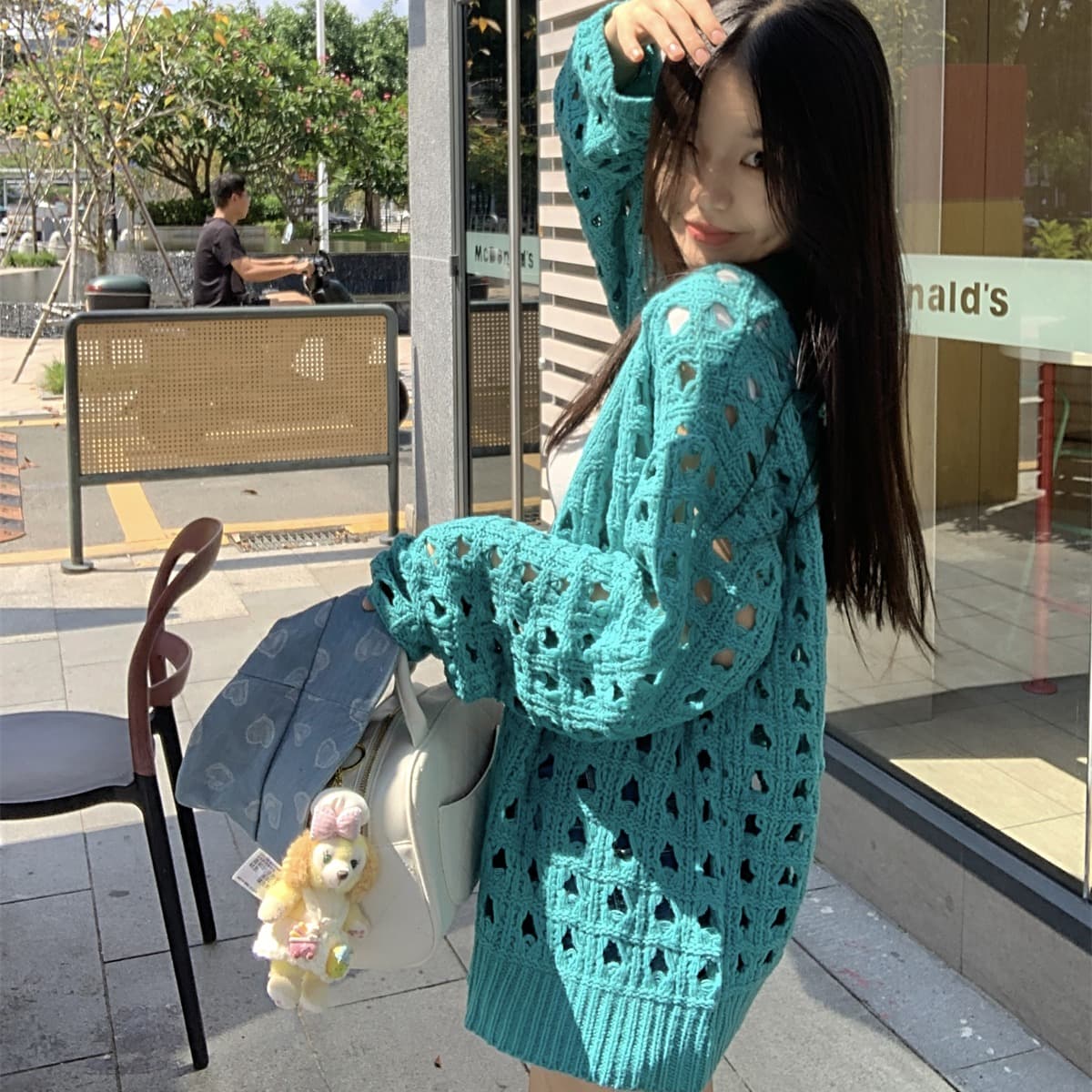 프랑스식 디자인 섹션 홀로우 아웃 니트 스웨터 여성 봄 루즈핏 레트로 긴팔 카디건 코트 맨위 상세 이미지 4