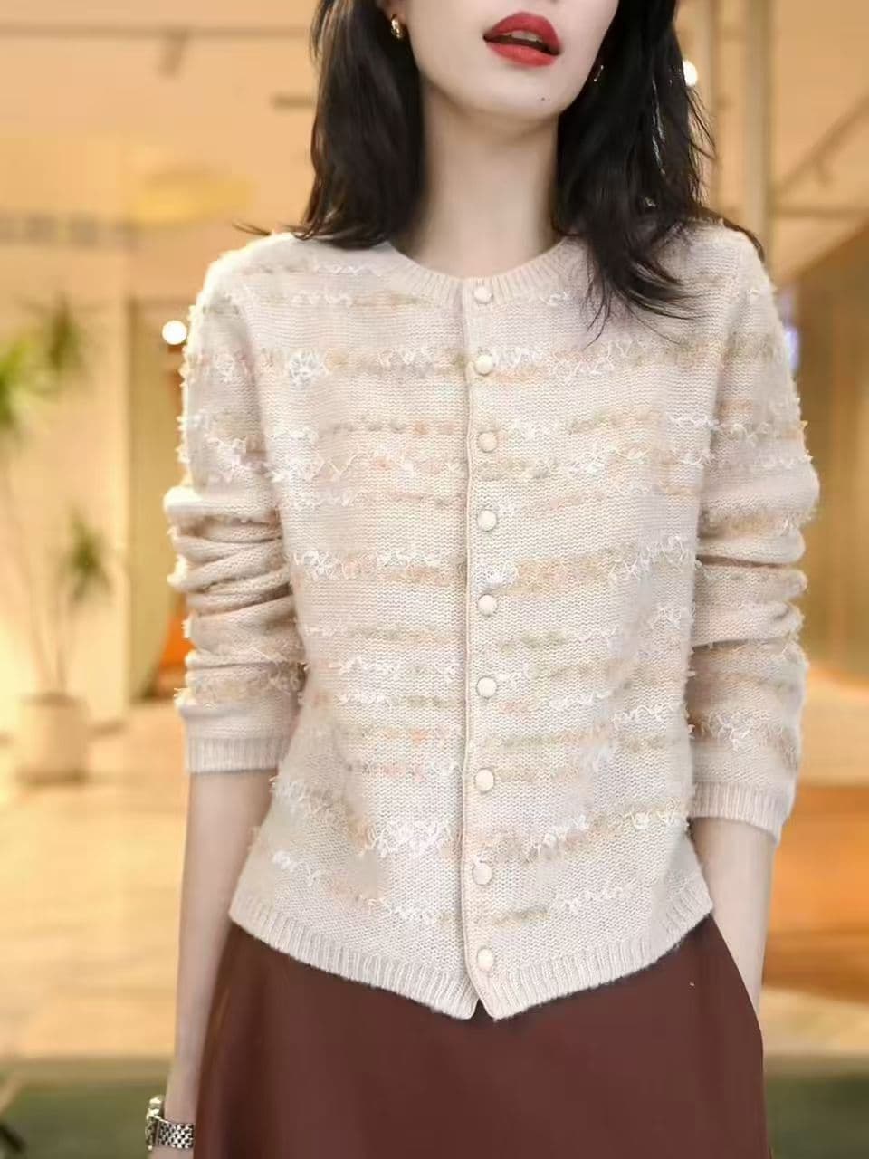 여성 스웨터 코트 가을 겨울 패션 다용도 느긋한 고급 센스 부드러운 찹쌀 연령 감소 캐주얼 슬림해 보이는 니트 오픈 가디건 이미지 2