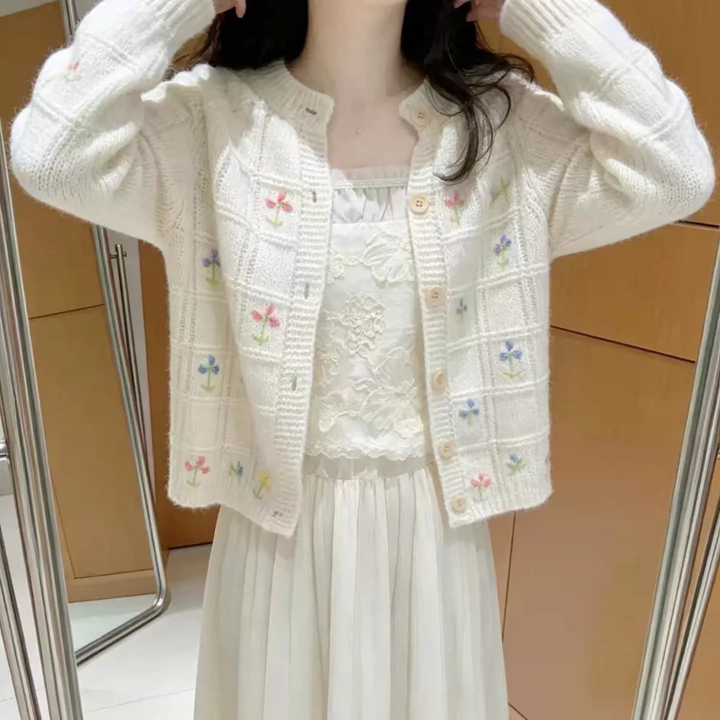 센 부서 디자인 센스 수공 자수 자수 외부 가져 가라. 니트 오픈 가디건 여성 작은 대중 품격 슬림해 보이는 얇은 스타일 작은 맨위 이미지 5