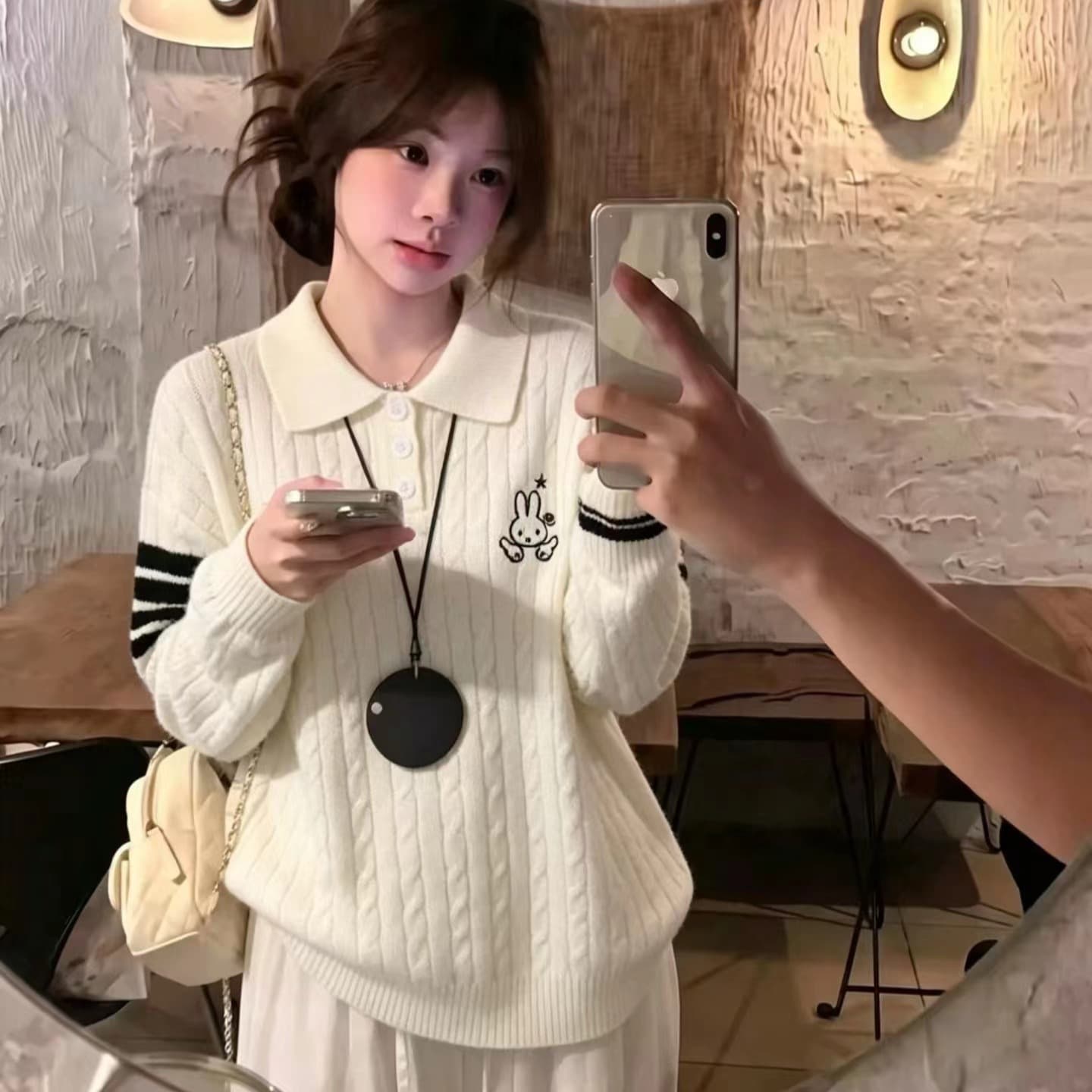 레트로 폴로 칼라 꽈배기 풀오버 니트 스웨터 캐주얼 기본 셔츠 아메리칸 스트라이프 학원 스타일 POLO 칼라 맨위 여성 상세 이미지 1