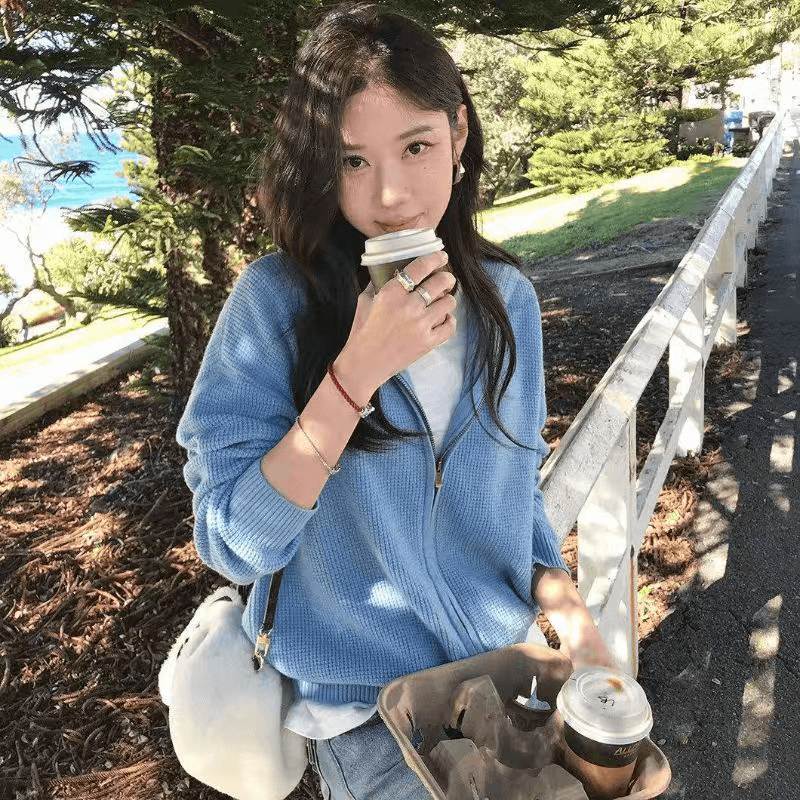 도파민 한 부서 루즈핏 슬림해 보이는 후아 남편 그리드 후드 오픈 가디건 스웨터 여자 가을 겨울 새로운 캐주얼 다용도 재킷 트렌디 이미지 3