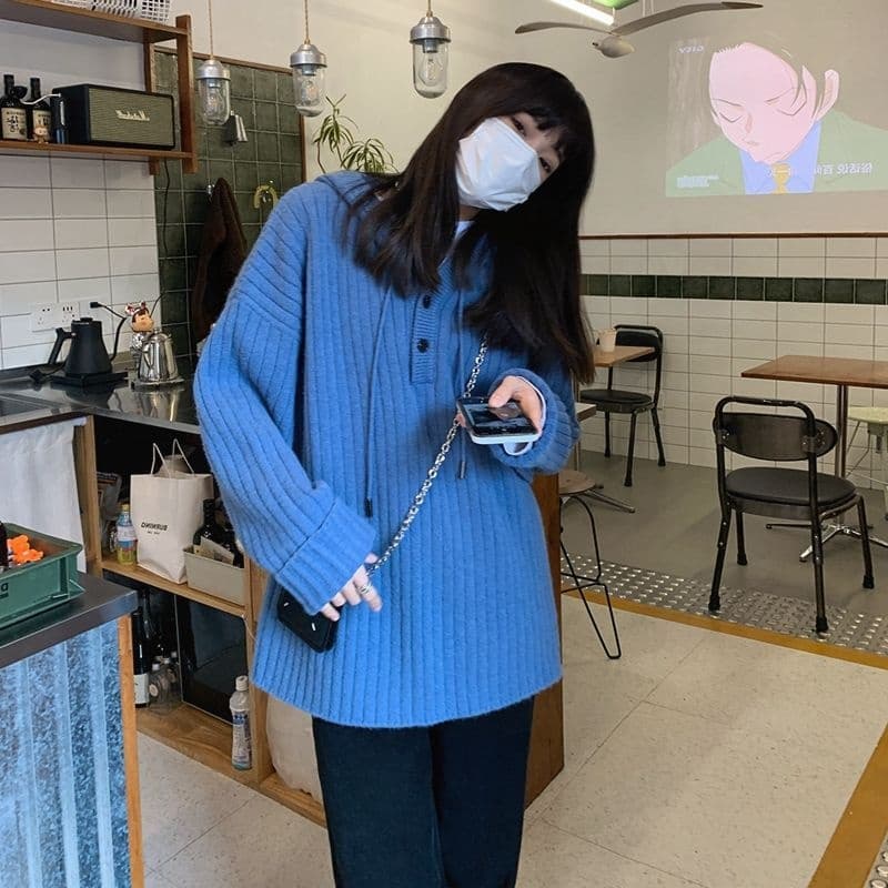 2026 가을 겨울철 새로운 구덩이 기사 후드 스웨터 여자 와이드 부드러운 찹쌀 느긋한 바람 인사이드 가져 가라. 니트 스웨터 후드티 재킷 이미지 4