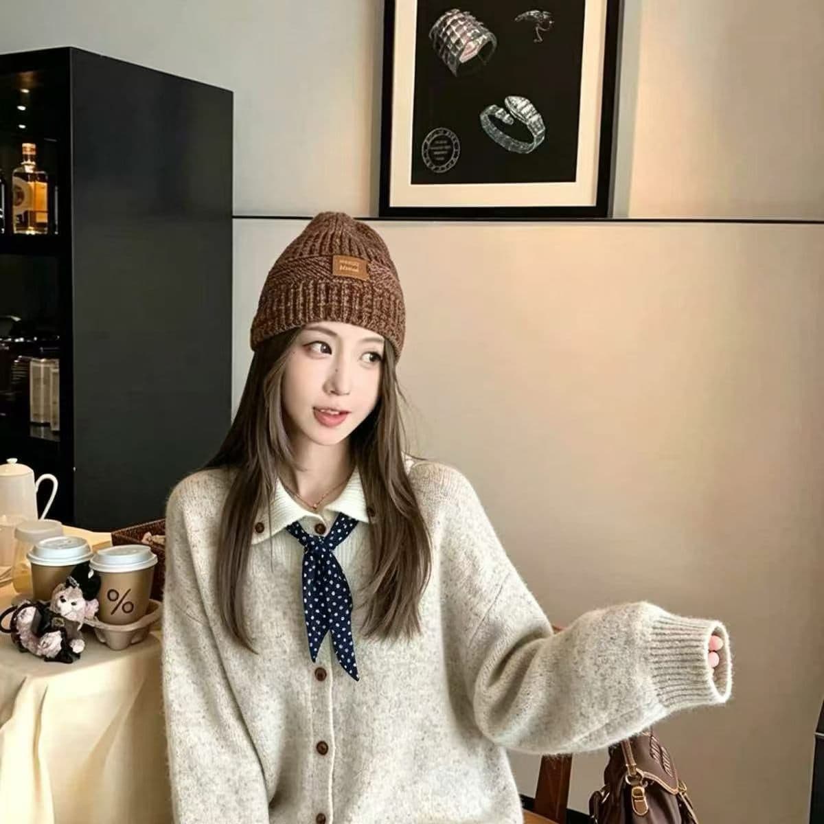2026 새로운 배색 뒤집다 넥타이 스카프 니트 오픈 가디건 여성 가을 겨울 학원 스타일 연령 감소 스웨터 코트 맨위 트렌디 상세 이미지 2