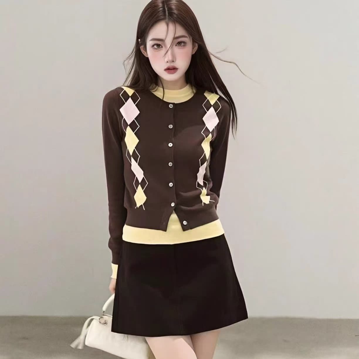 보온 착용 가져 가라. 다이아몬드 모양 그리드 긴팔 니트 오픈 가디건 2026 가을 새로운 아메리칸 레트로 스웨터 코트 맨위 여성 이미지 5