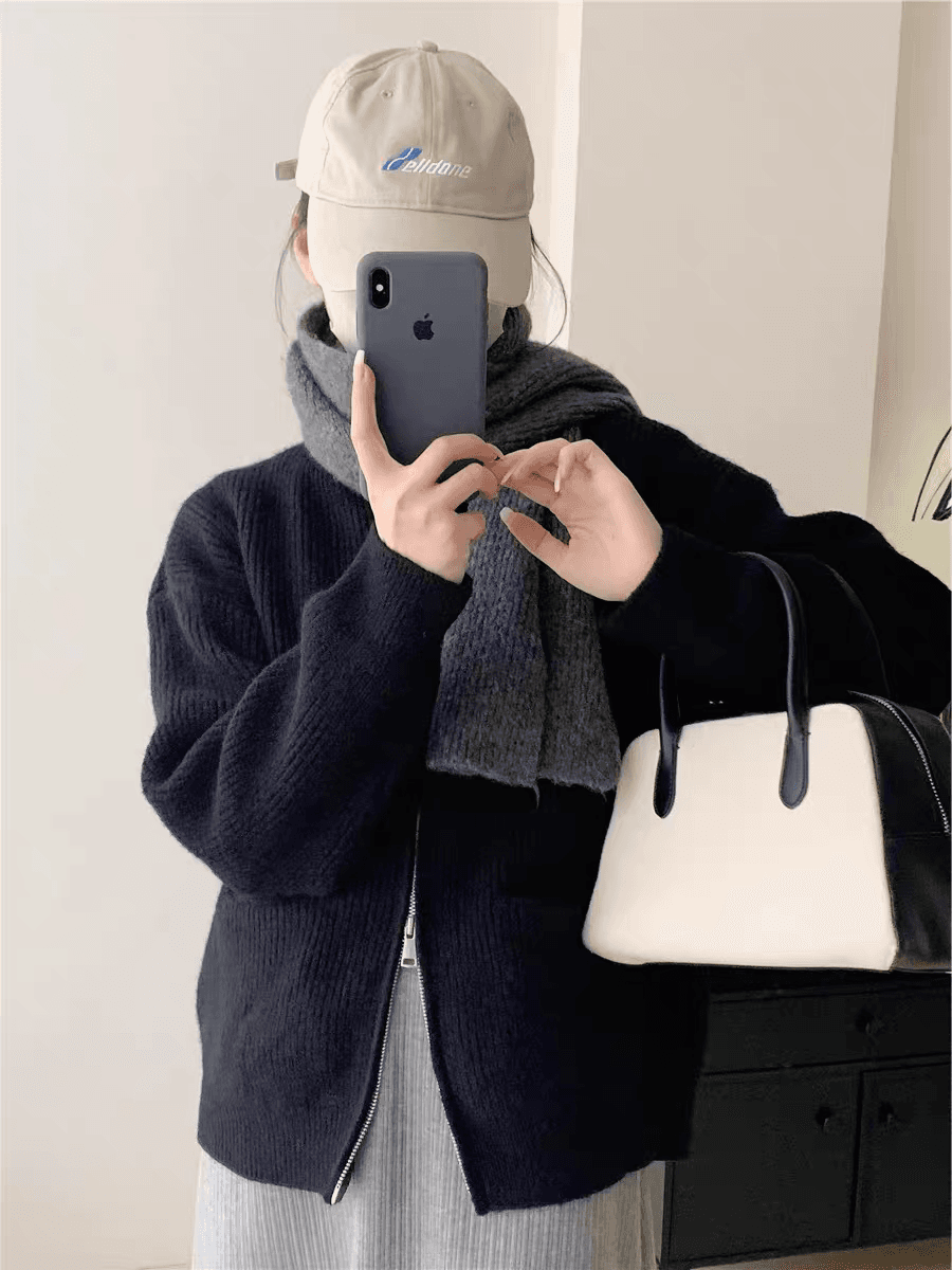핑크색 라운드 넥 느긋한 바람 지퍼 니트 오픈 가디건 여성 의류 와이드 부드러운 찹쌀 부드러운 품격 스웨터 코트 맨위 가을 상세 이미지 4