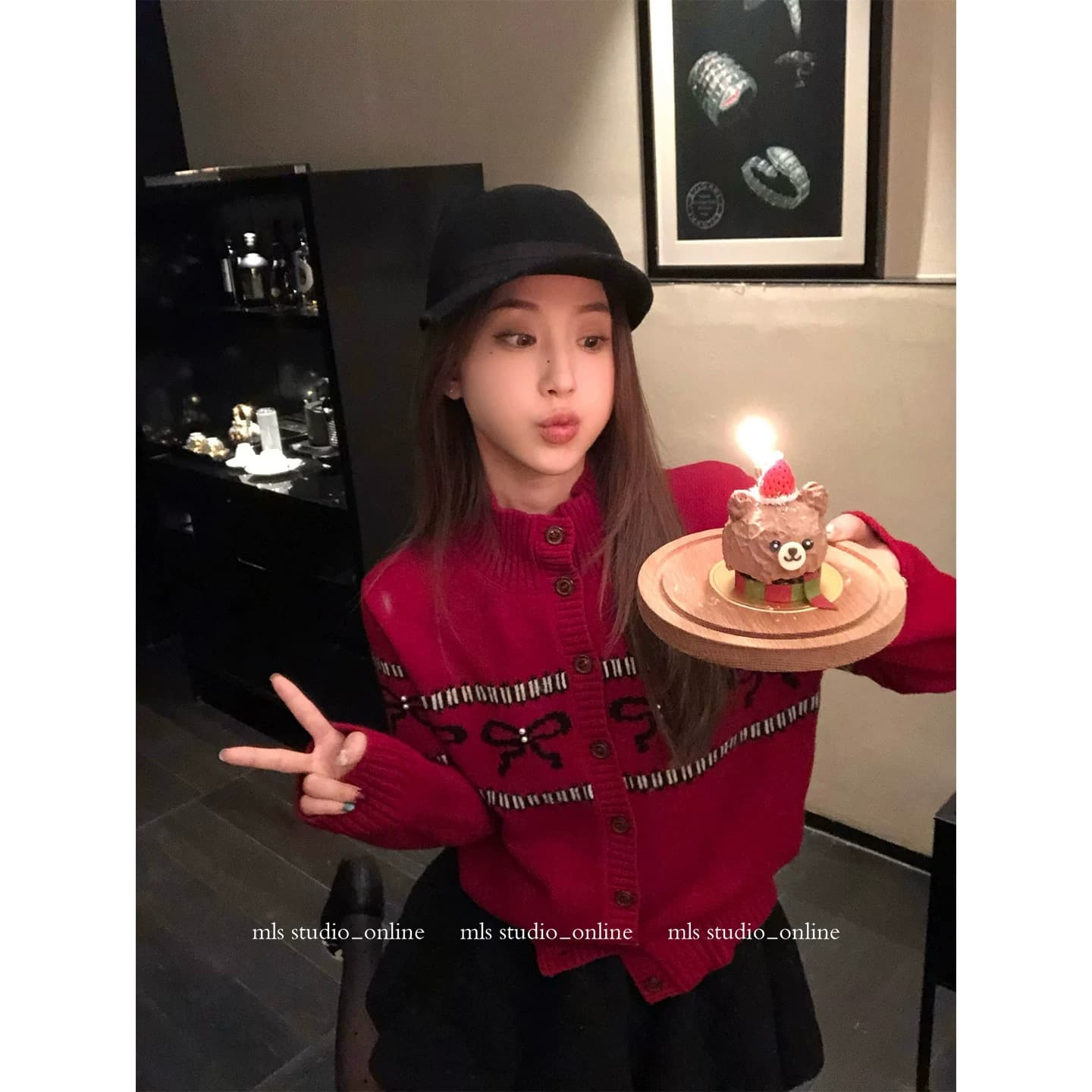 분위기 센스 한 부서 봄 여성 셔츠 나비 매듭 자카드 비즈 박기 느슨함 니트 오픈 가디건 상세 이미지 4