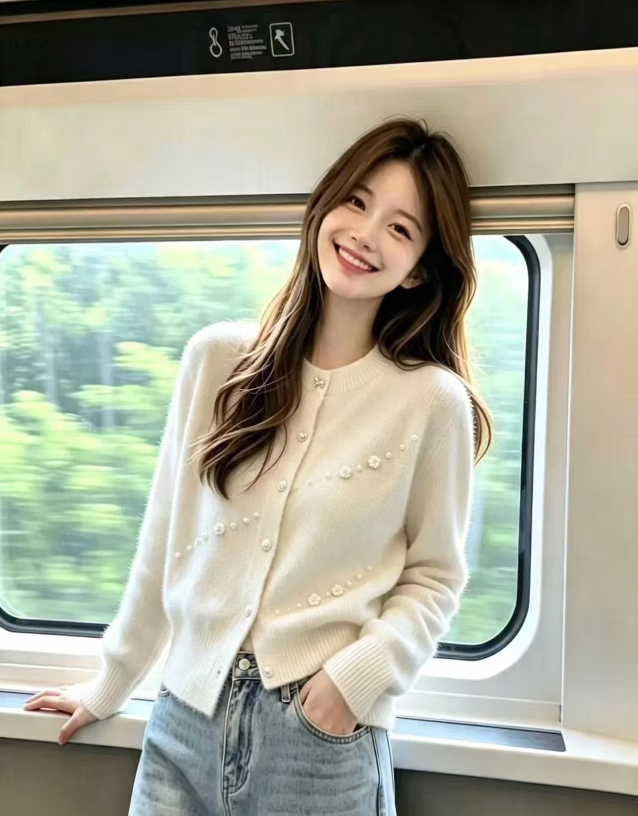 달콤함 비즈 박기 가을 겨울철 디자인 센스 다용도 작은 대중 라운드 넥 스웨터 긴팔 패션 니트 오픈 가디건 맨위 여성 상세 이미지 2