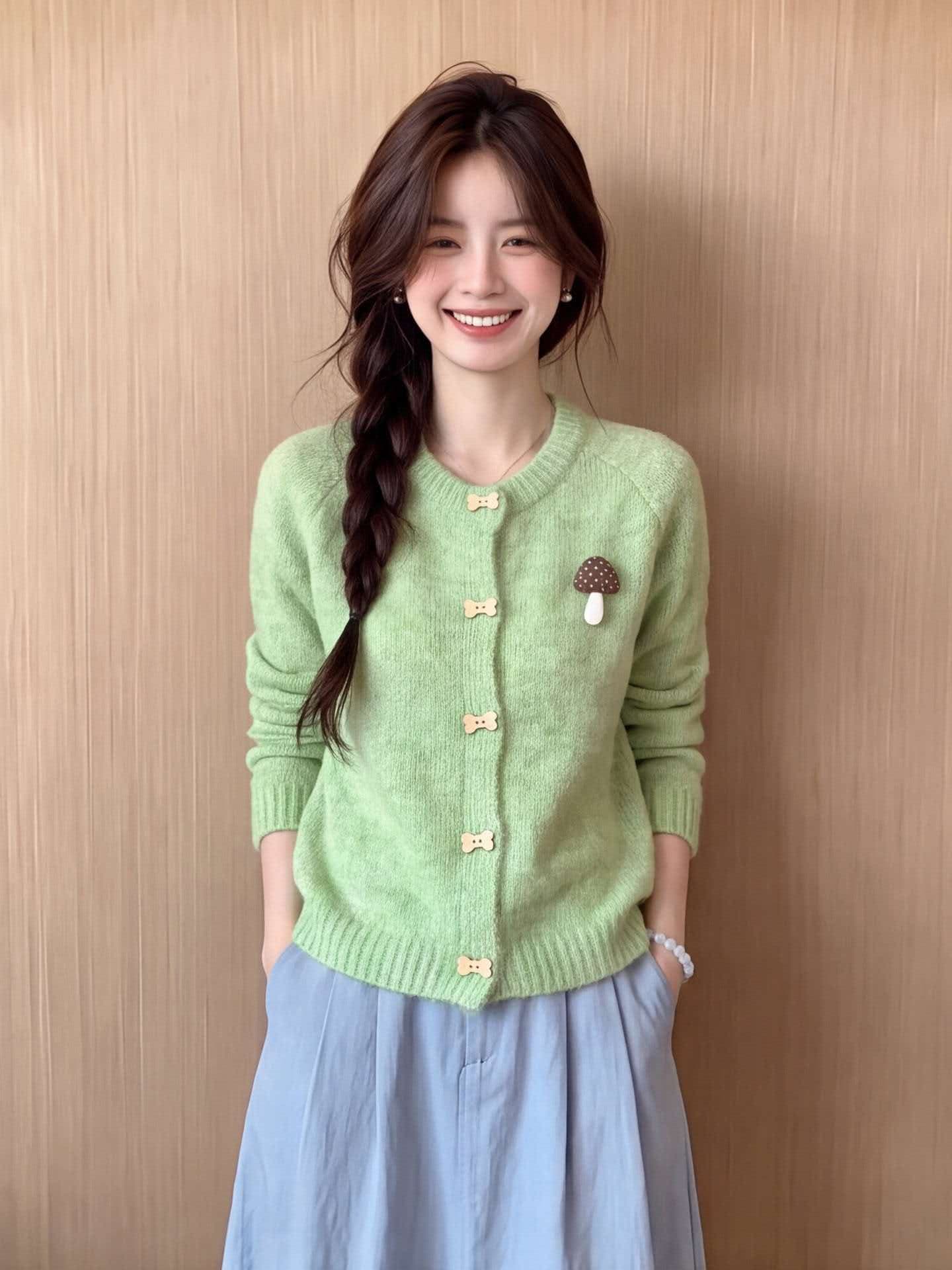 가을 겨울 버섯 디자인 센스 느긋한 바람 스웨터 여성 코트 루즈핏 다용도 니트 오픈 가디건 짧은 맨위 상세 이미지 1