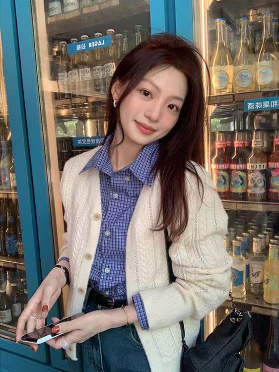 시실리 앤 가을의 날 기록 홀로우 아웃 질감 니트 오픈 가디건 여성 가을 작은 키 느긋한 꽈배기 스웨터 코트