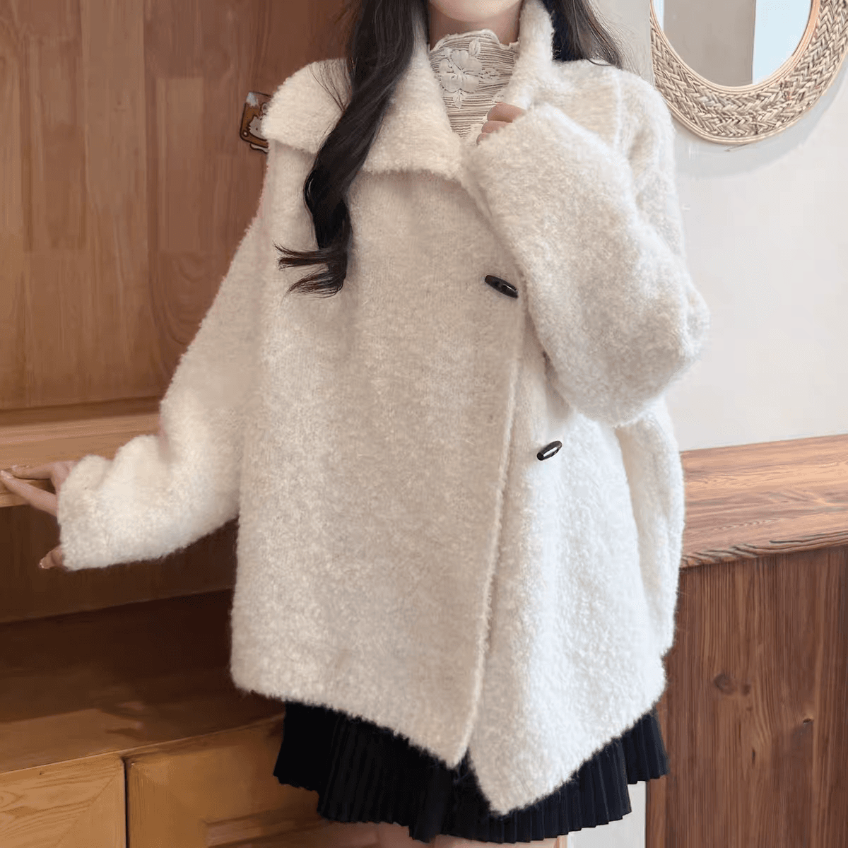 한 부서 빅 사이즈 여성 뜨개질 오픈 가디건 조기 가을 착용 가져 가라. 2026 새로운 분위기 센스 맨위 느긋한 바람 스웨터 코트 이미지 3