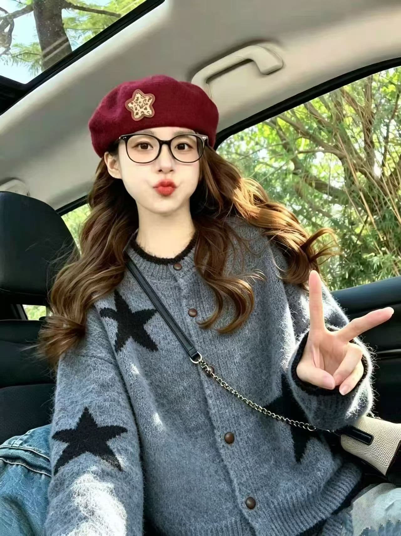 별 자카드 배색 니트 스웨터 오픈 가디건 여성 2026 가을 겨울 새로운 부드러운 찹쌀 레트로 작은 키 쇼트 스타일 재킷 이미지 2