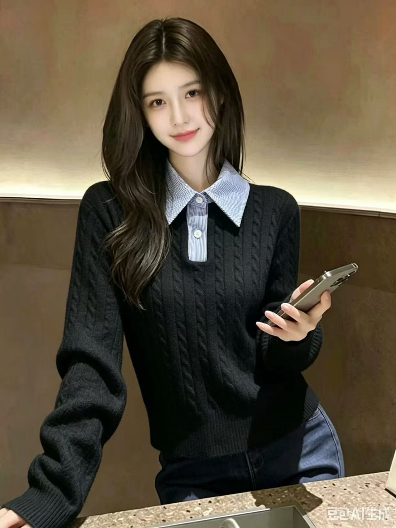 레트로 패치워크 페이크 레이어드 스웨터 여자 봄 가을 겨울 쇼트 스타일 루즈핏 디자인 센스 Chic 캐주얼 다용도 기본 셔츠