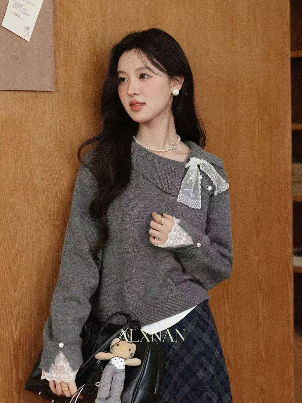 부드러운 자매 부서 회색 풀오버 가을 겨울 소녀 새로운 긴팔 루즈핏 니트 맨위 재킷