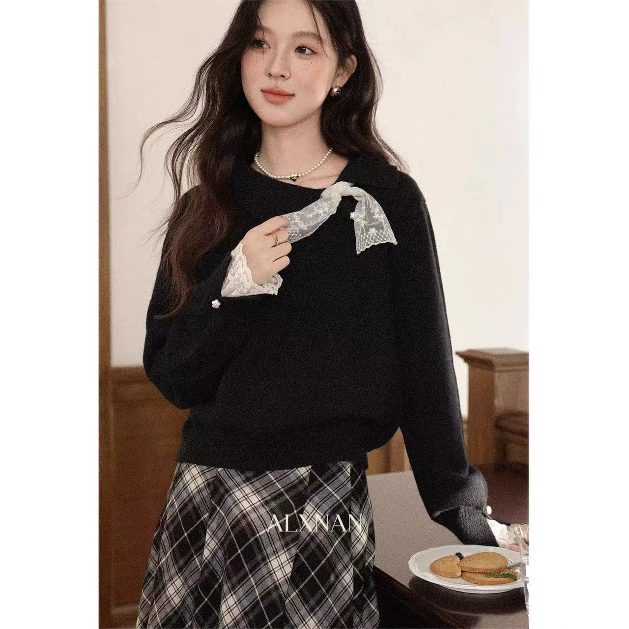 부드러운 자매 부서 회색 풀오버 가을 겨울 소녀 새로운 긴팔 루즈핏 니트 맨위 재킷 상세 이미지 3