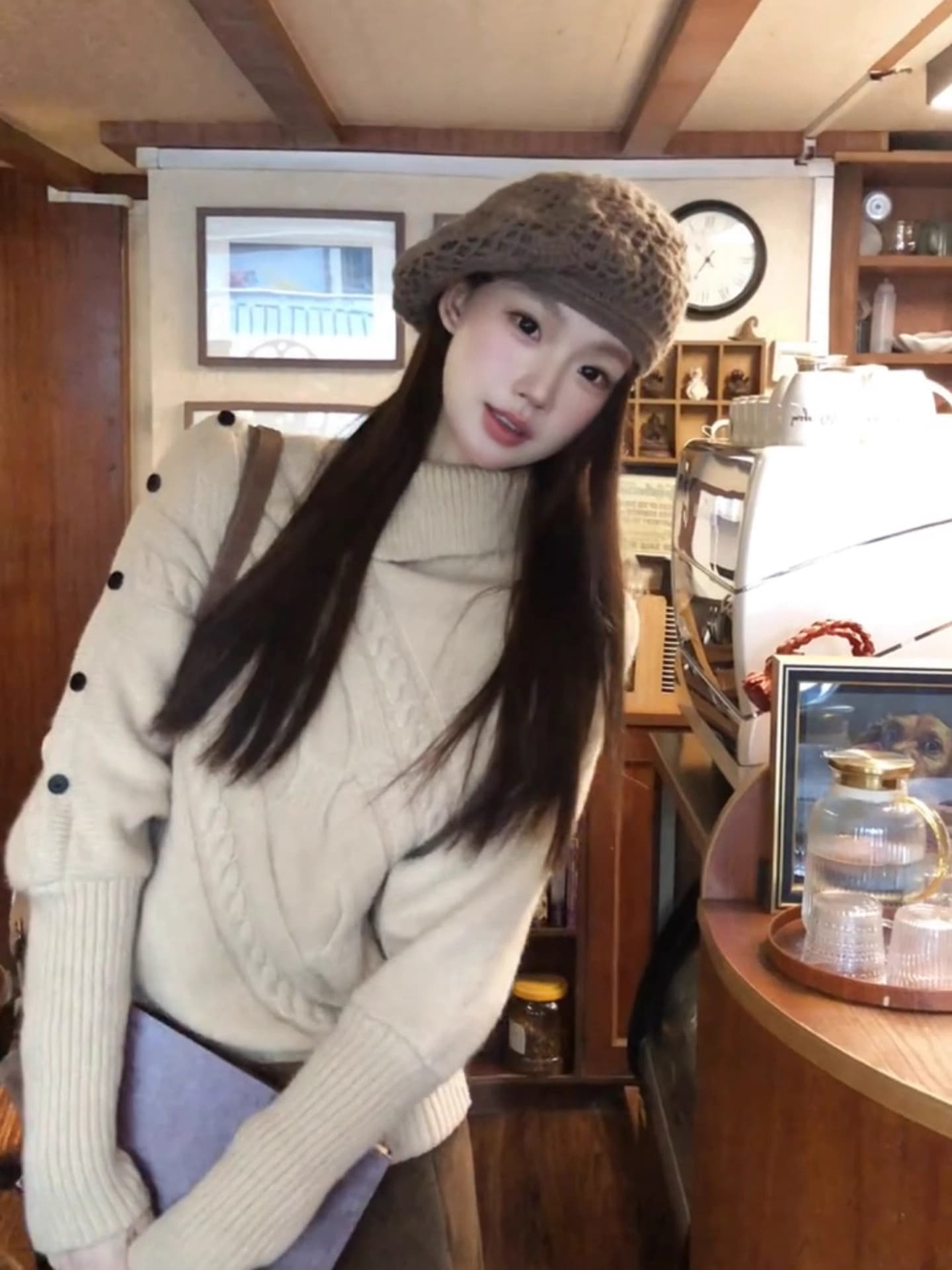 세련된 문예 센스 품격 터틀넥 부드러운 찹쌀 니트 스웨터 여성 가을 겨울 지방 mm 자이언트 잘 생긴 허리 수축 슬림해 보이는 스웨터 상세 이미지 2