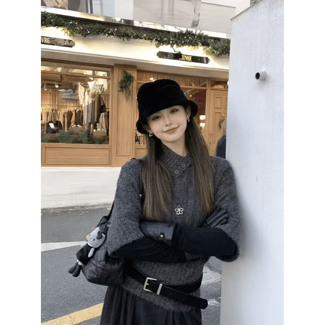 레트로 천 골드 꽈배기 스트라이프 디자인 니트 스웨터 봄 가을 겨울 하프 하이넥 다용도 중간 소매 풀오버 맨위 이미지 5