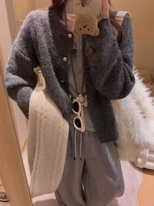 스웨터 오픈 가디건 포함 양모 부드러운 찹쌀 루즈핏 느긋한 바람 플라워 라인 캐주얼 다용도 품격 라운드 넥 니트 스웨터 맨위 상세 이미지 2
