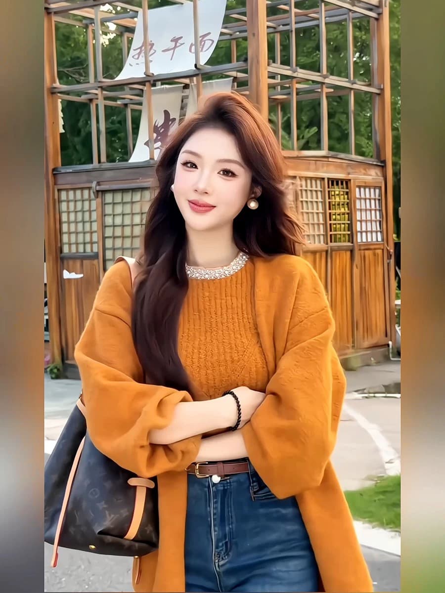 부드러운 작은 샤넬 스타일 품격 비즈 박기 패션 니트 조끼 스웨터 코트 여성 의류 2026 가을 겨울 새로운 투피스 세트 상세 이미지 6