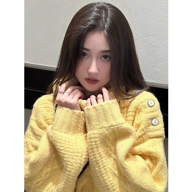 레트로 꽈배기 부드러운 바람 부드러운 찹쌀 풀오버 스웨터 여자 가을 겨울 새로운 디자인 센스 폴로 칼라 루즈핏 외출용 니트 스웨터 상세 이미지 2
