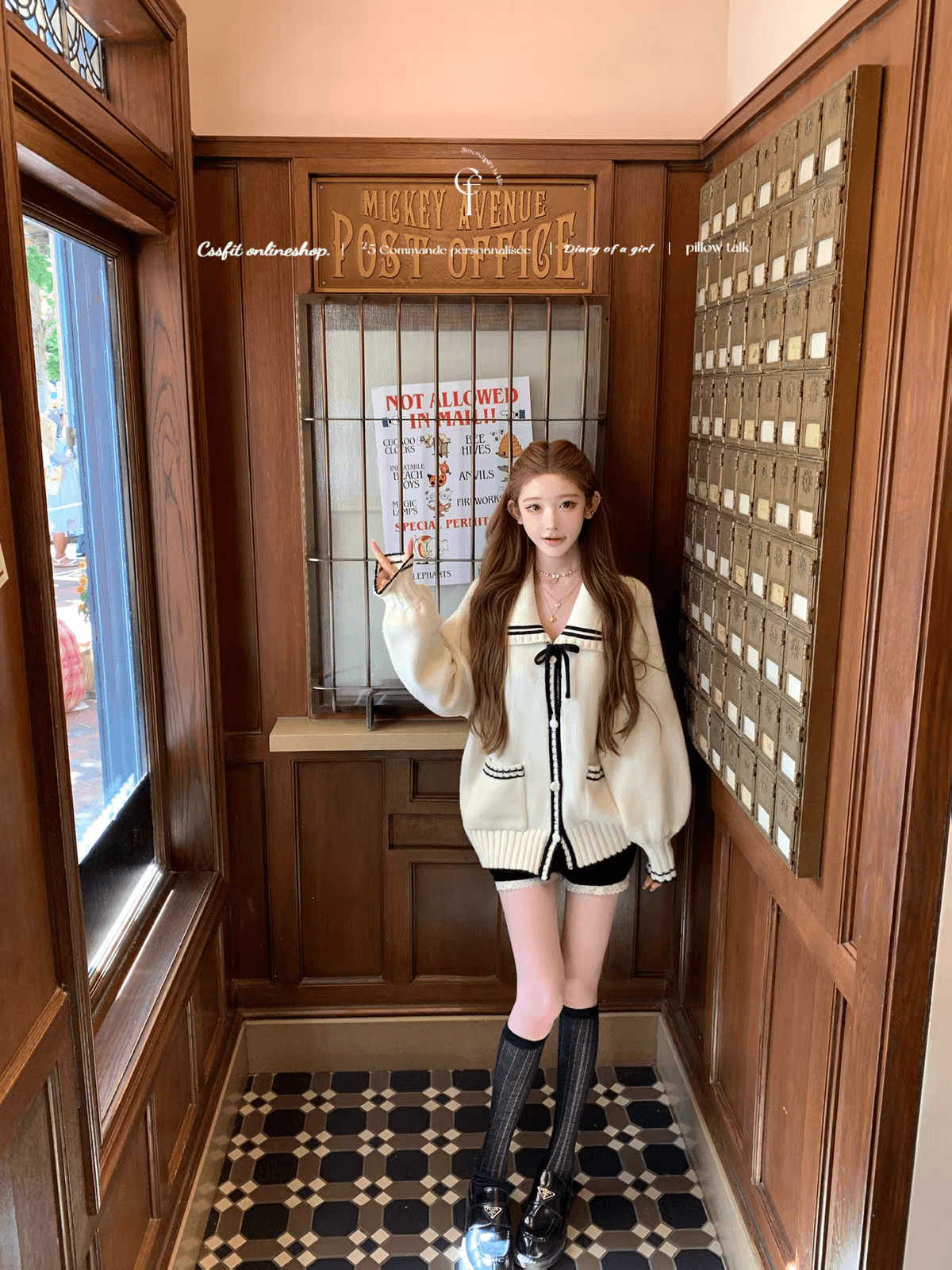 늦게 우산 우산 26 ss 등대 에코 fp 해군 스타일 oversized 레이스업 폴로 칼라 니트 양모 오픈 가디건 이미지 2