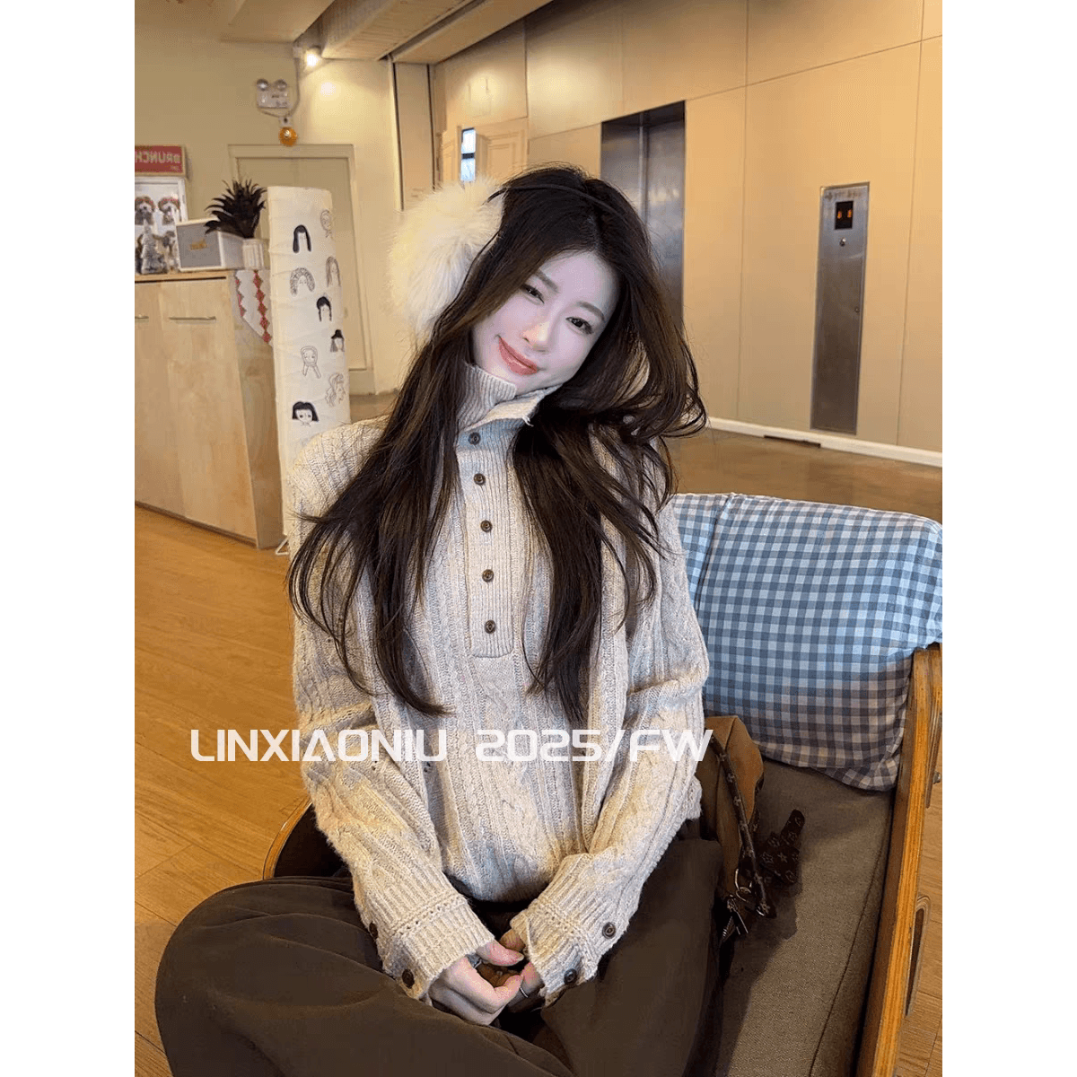 한 부서 느긋한 바람 터틀넥 부서 버클 레트로 트위스트 꽃 니트 스웨터 여성 가을 겨울철 루즈핏 슬림해 보이는 스웨터 이미지 5