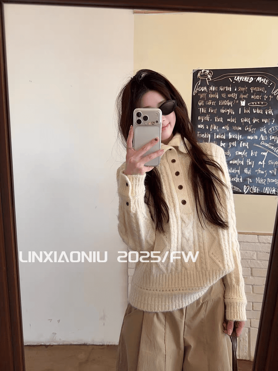 한 부서 느긋한 바람 터틀넥 부서 버클 레트로 트위스트 꽃 니트 스웨터 여성 가을 겨울철 루즈핏 슬림해 보이는 스웨터 상세 이미지 2