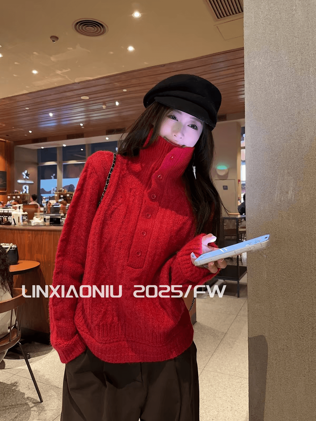 한 부서 느긋한 바람 터틀넥 부서 버클 레트로 트위스트 꽃 니트 스웨터 여성 가을 겨울철 루즈핏 슬림해 보이는 스웨터 상세 이미지 3
