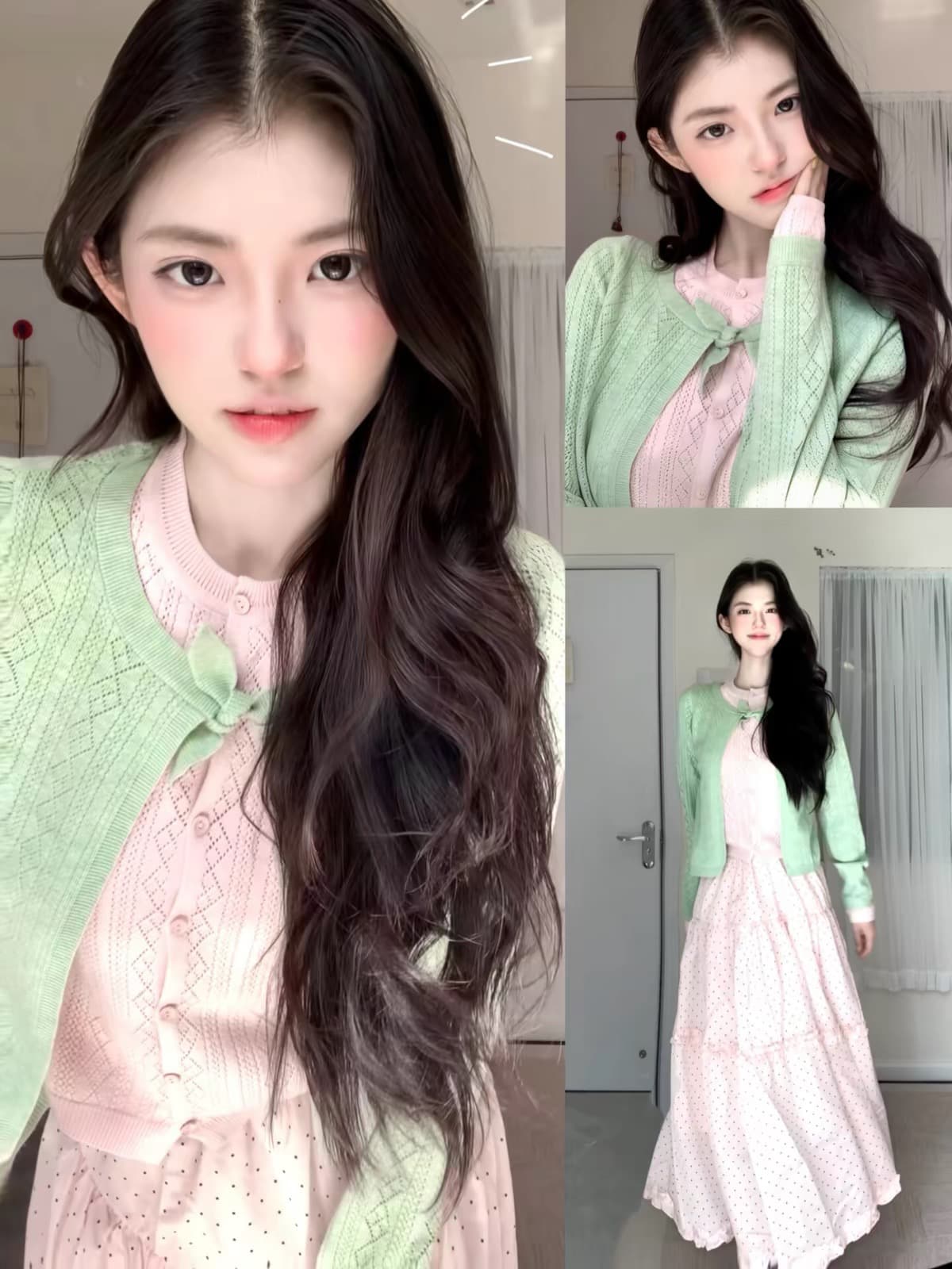 페이크 레이어드 녹색 니트 오픈 가디건 여성 가을 2026 새로운 착용 가져 가라. 한 부서 고유 한 아름다운 몸매 가꾸기 작은 키 맨위