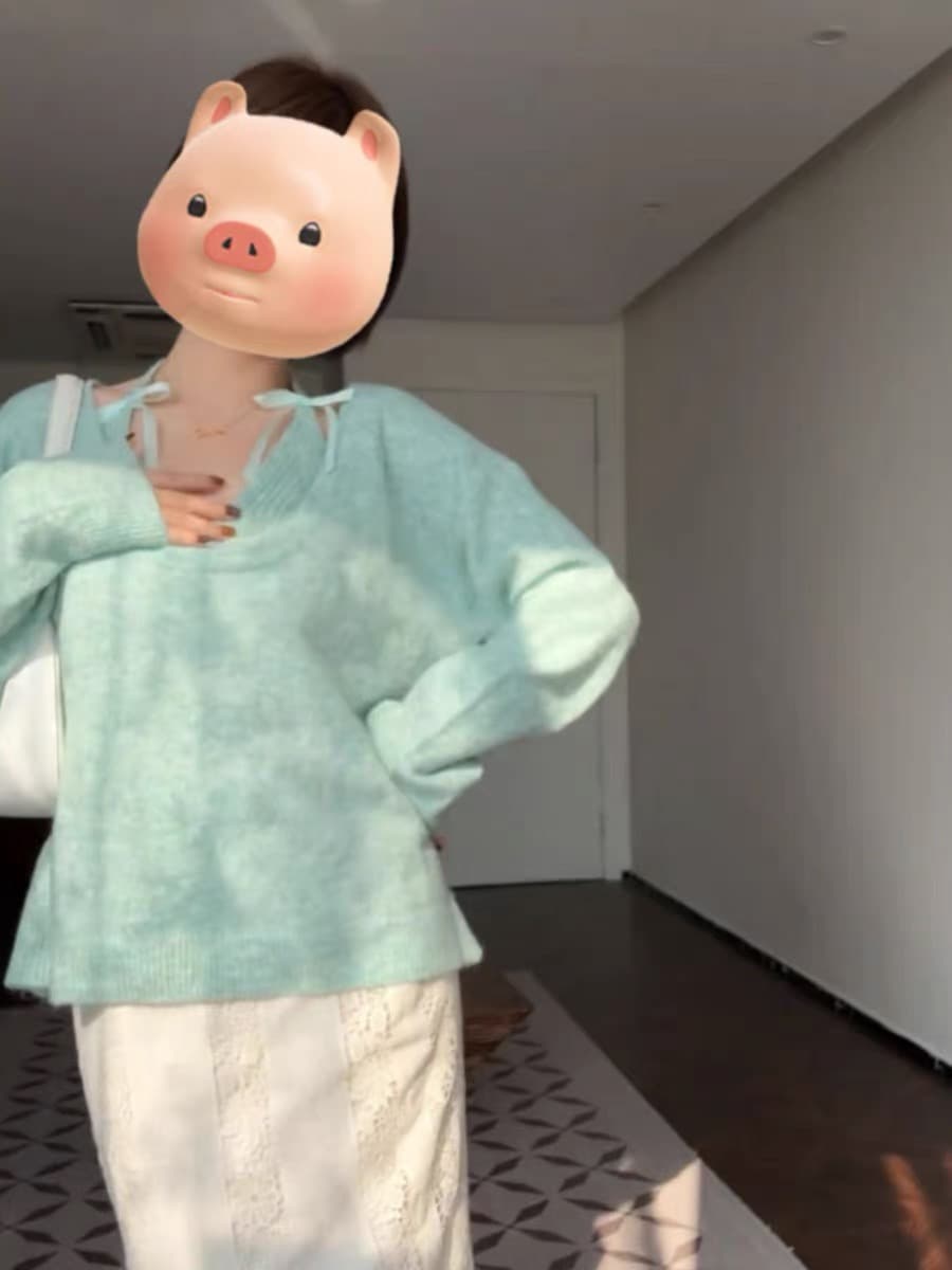 가을로 한 부서 고급 센스 착용 가져 가라. 전체 집합 이른 가을 새로운 여성 의류 녹색 니트 행침 목 조끼 투피스 슈트 상세 이미지 3