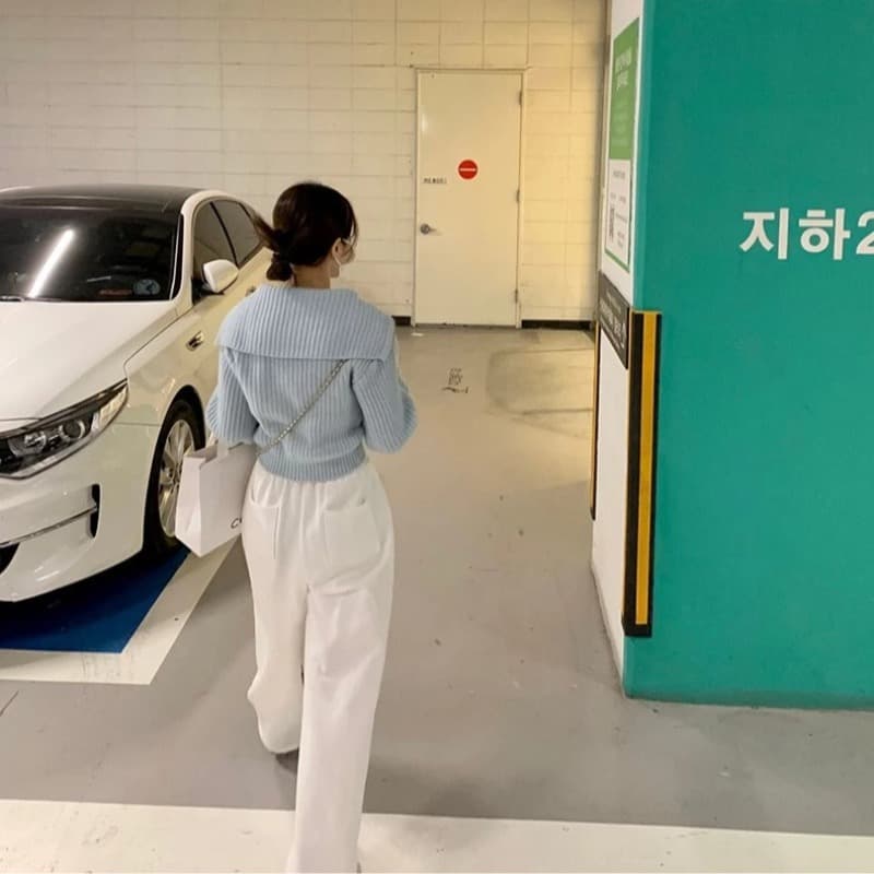 한국 ins 빅 칼라 쇼트 스타일 더블 지퍼 니트 스웨터 상세 이미지 1
