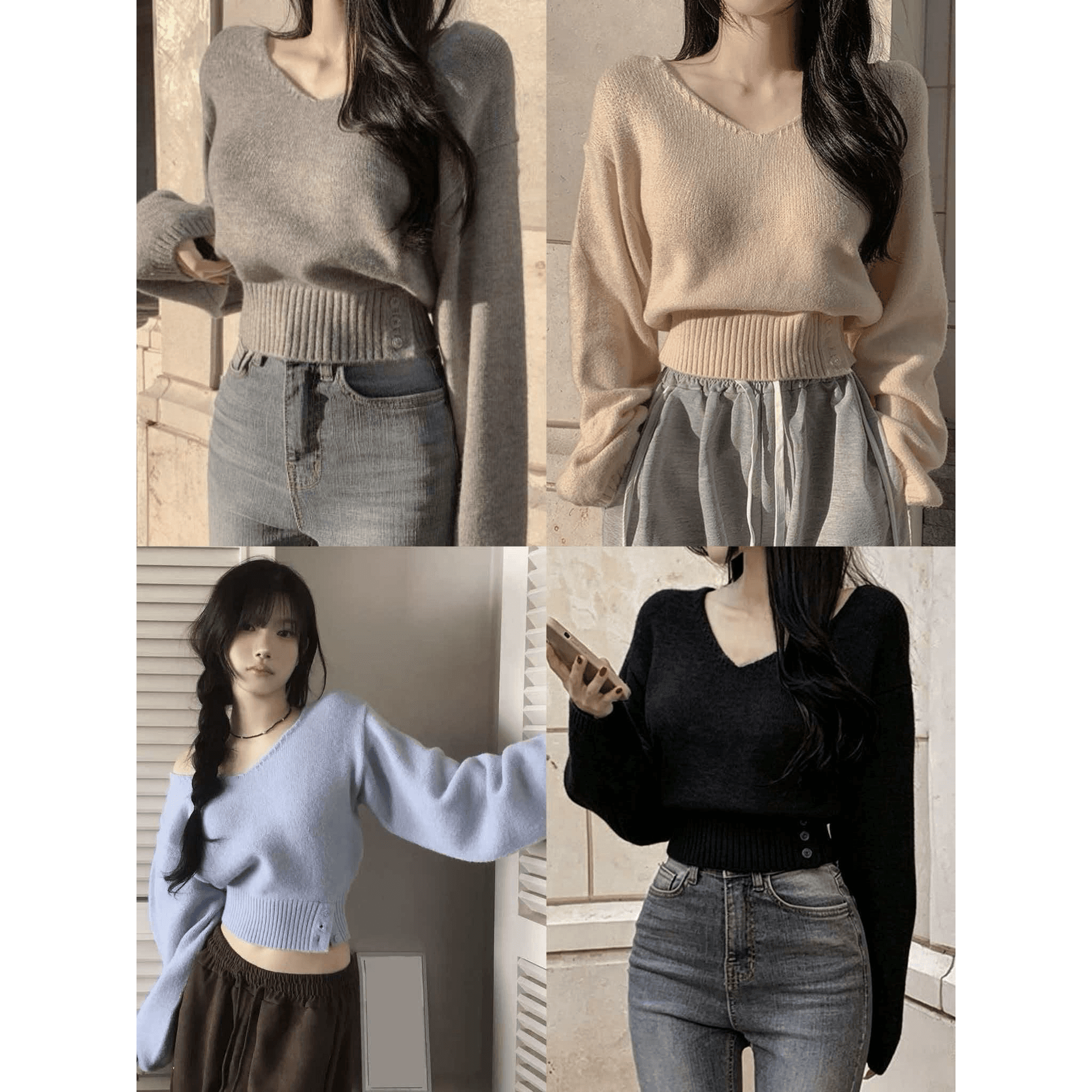 한국 chic 가을 레트로 품격 V넥 부서 버클 허리 수축 슬림해 보이는 다용도 긴팔 니트 스웨터 풀오버 스웨터 여자 이미지 5