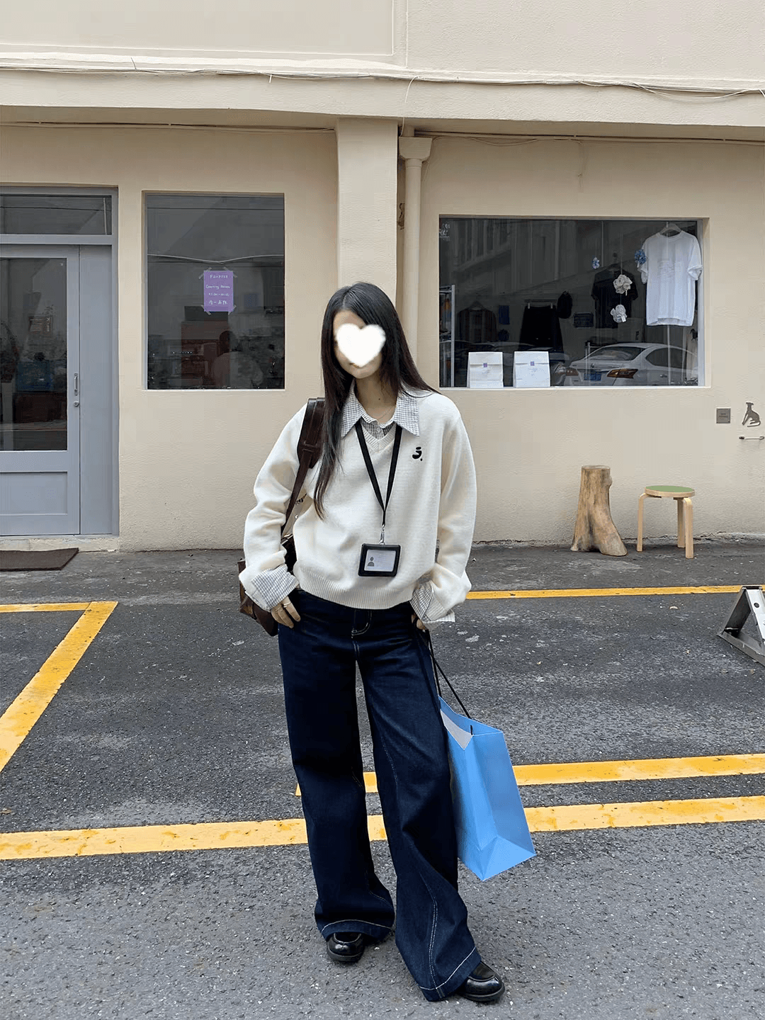 학원 스타일 화이트 체크무늬 페이크 레이어드 털 위버 라운드 넥 자수 니트 캐주얼 느긋한 센스 다용도 재킷 맨위 이미지 3