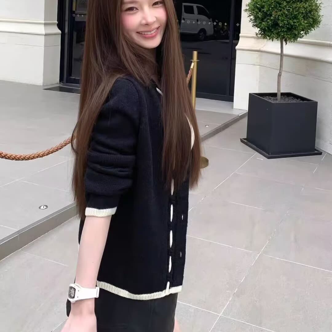 작은 샤넬 스타일 배색 화이트 니트 오픈 가디건 여성 가을 겨울 2026 새로운 한 부서 착용 가져 가라. 부드러운 찹쌀 슬림해 보이는 스웨터 맨위 이미지 4