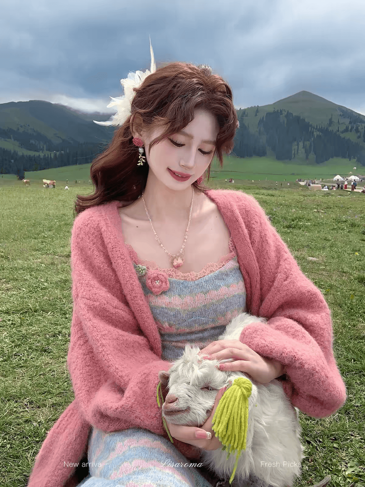 평생 로마의 코튼 20 프랑스식 레트로 파우더 블루 스트라이프 모직물 슬립 드레스 여성 이른 가을 몸매 가꾸기 롱 스커트
