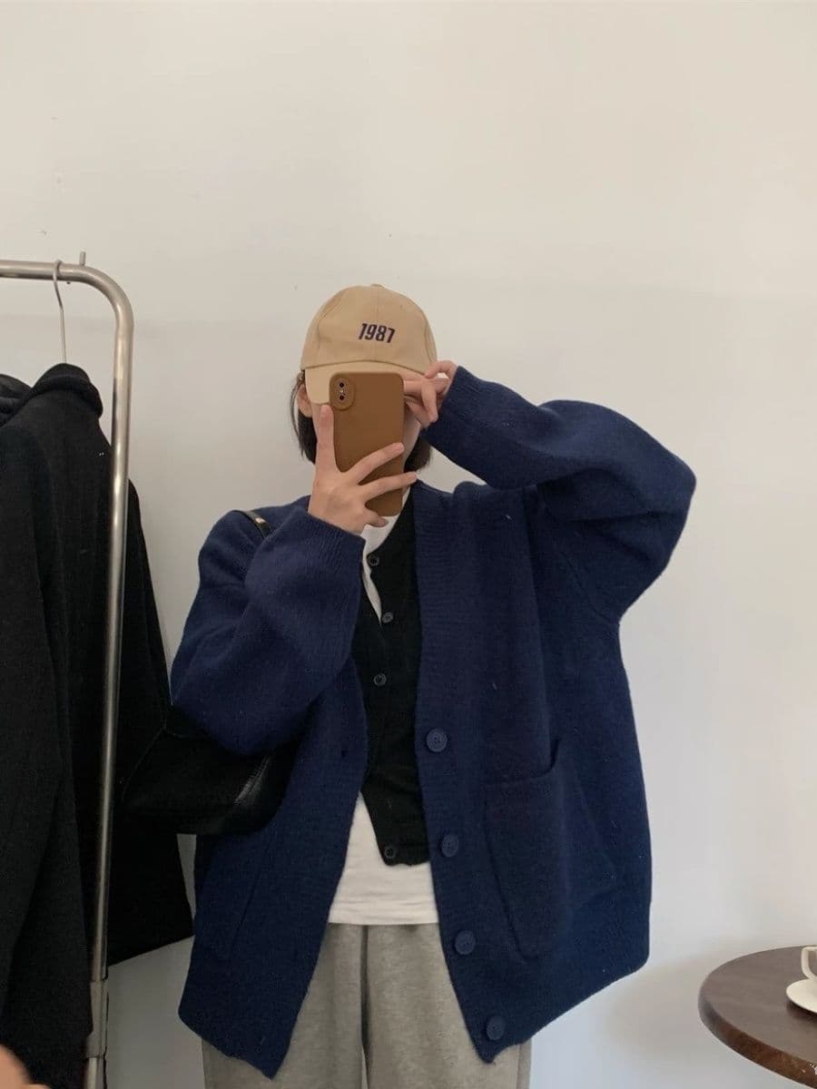 한 부서 단색 더블 주머니 스웨터 오픈 가디건 여성 가을 겨울 새로운 와이드 부드러운 찹쌀 느긋한 캐주얼 다용도 니트 재킷 상세 이미지 5