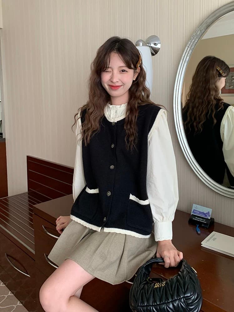 토지 작은 그룹 레이스 조끼 니트 오픈 가디건 2026 가을 여름 새로운 학원 스타일 디자인 센스 작은 대중 인사이드 잡아라. 의류 상세 이미지 2