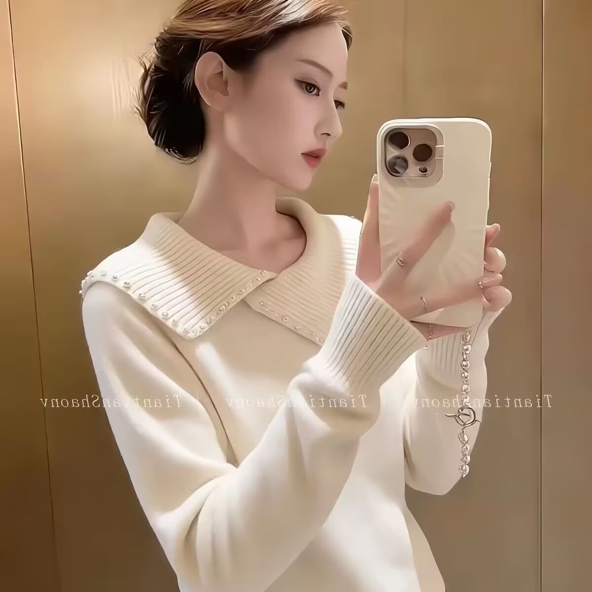 보존 섹션 추천 프랑스식 무거운 작업 비즈 박기 폴로 칼라 니트 스웨터 여성 2026 새로운 와이드 부드러운 찹쌀 품격 스웨터
