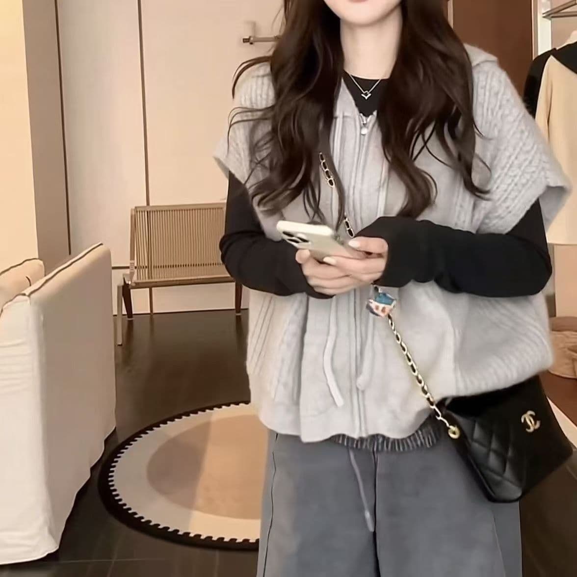 봄과 가을 지퍼 후드 니트 베스트 새로운 니트 스웨터 민소매 오픈 가디건 스웨터 캐주얼 출퇴근 맨위 상세 이미지 3