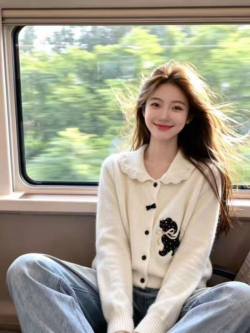 보존 섹션 추천 만화 강아지 베이비 칼라 긴팔 니트 오픈 가디건 여성 가을 겨울 새로운 달콤함 부드러운 찹쌀 스웨터