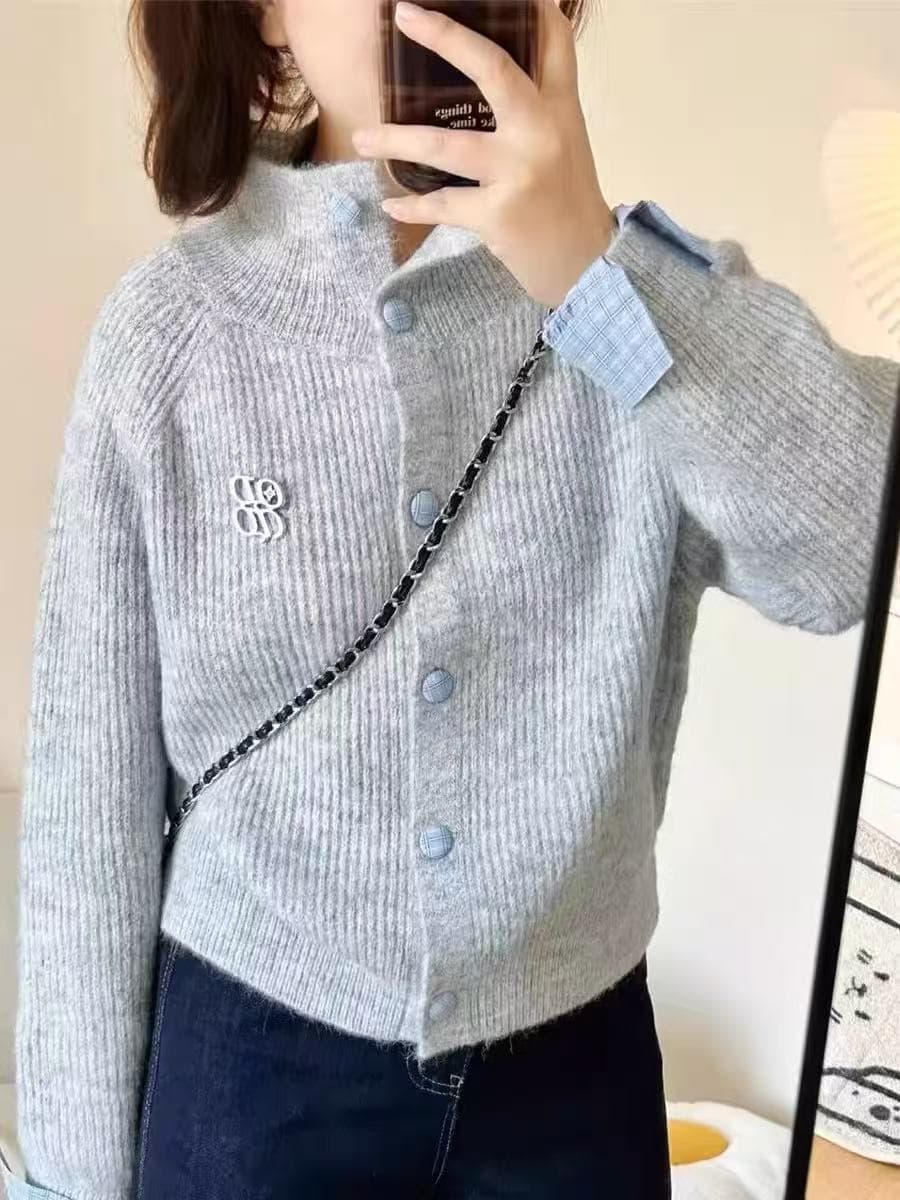 한 부서 레트로 회색 폴로 칼라 긴팔 니트 오픈 가디건 여성 가을 겨울철 느긋한 바람 루즈핏 슬림해 보이는 스웨터 코트