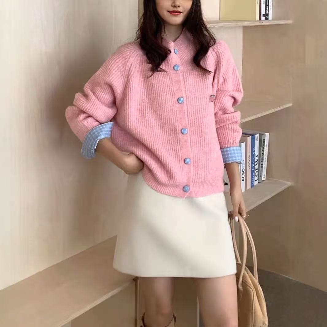한 부서 레트로 회색 폴로 칼라 긴팔 니트 오픈 가디건 여성 가을 겨울철 느긋한 바람 루즈핏 슬림해 보이는 스웨터 코트 이미지 2