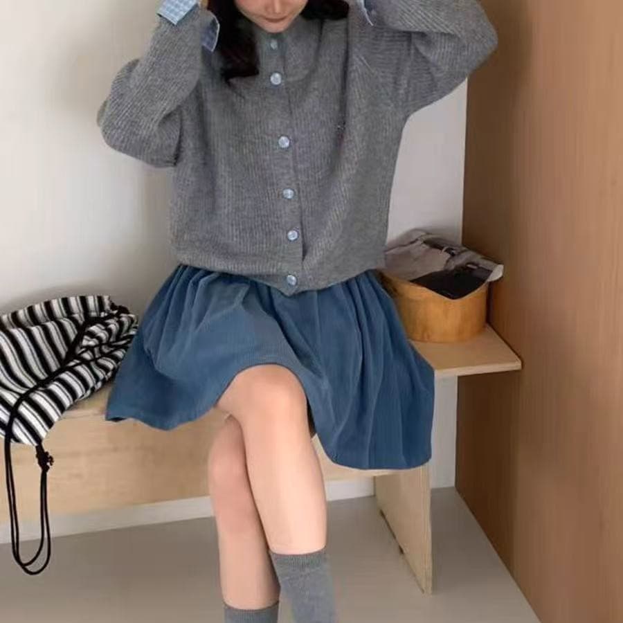 한 부서 레트로 회색 폴로 칼라 긴팔 니트 오픈 가디건 여성 가을 겨울철 느긋한 바람 루즈핏 슬림해 보이는 스웨터 코트 상세 이미지 3